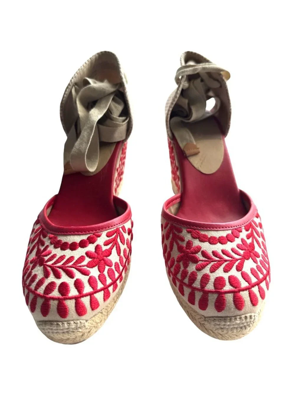 Aldo Red Espadrilles Wedge Ankle Wrap Sandals Muschino Size 8.5